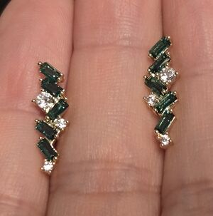 NIB Adina Eden Green Baguette & CZ Zigzag Earrings - 14K Gold Plated
